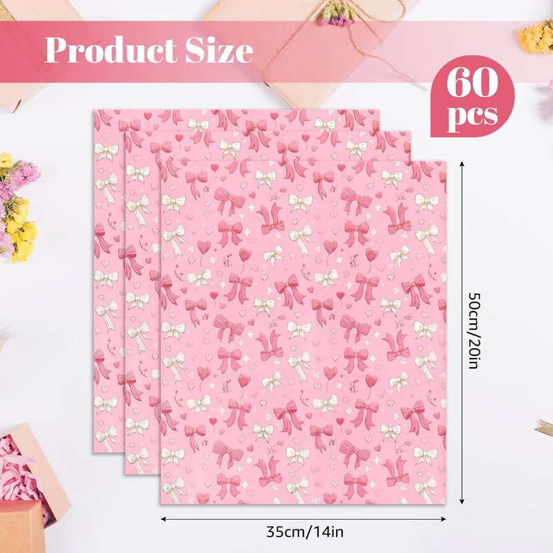 Ethanberg 60 Sheets Gift Wrapping Tissue Paper Bulk, Pink Bow Heart Tissue Paper for Gift Bags, Decorative Art Papers for DIY Crafts Wedding Birthday Baby Showers Holiday Party Decor, 20x14 Inches - Image 2